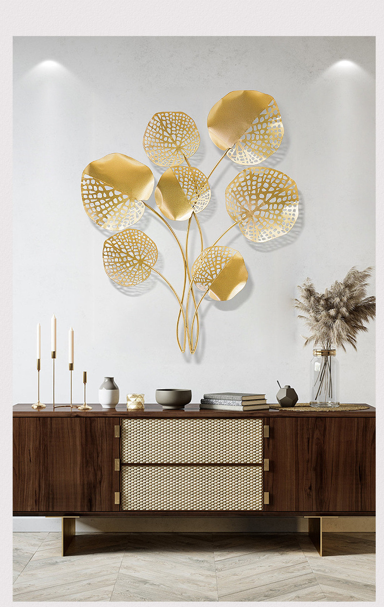 Light Luxury Gold Metal Wall Hanging Decorative Ginkgo Leaf Wall Hanging Decor For Living Room