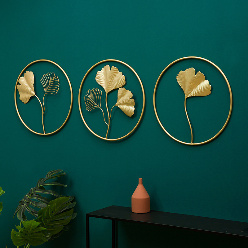 Hot Sale Luxury Gold Metal Art Wall Decor Modern Ginkgo Leaf Wall Decor For Bedroom Home Decor Set