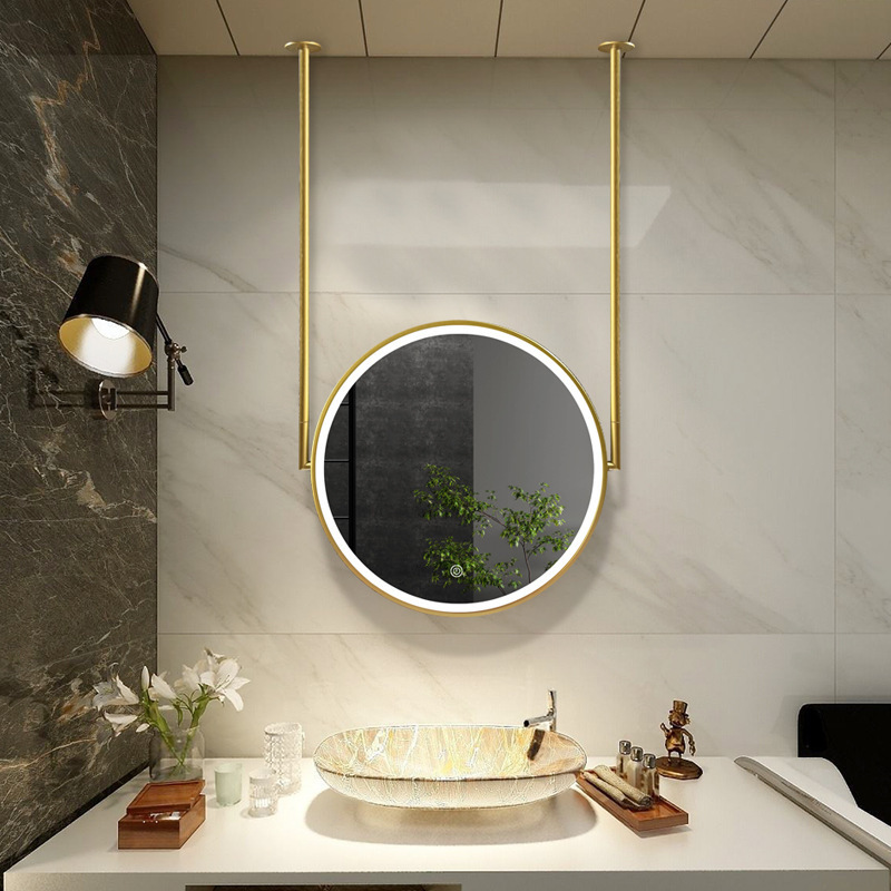 Round Hanging Mirror Bathroom Ceiling Suspended Iron Lighted Mirror Hotel Bathroom Home Decor Round Mirror