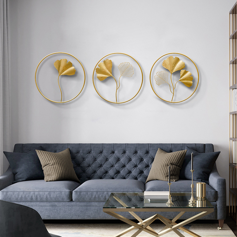 Hot Sale Luxury Gold Metal Art Wall Decor Modern Ginkgo Leaf Wall Decor For Bedroom Home Decor Set