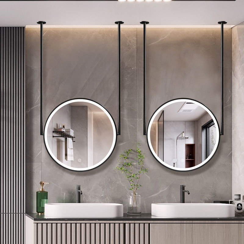 Round Hanging Mirror Bathroom Ceiling Suspended Iron Lighted Mirror Hotel Bathroom Home Decor Round Mirror