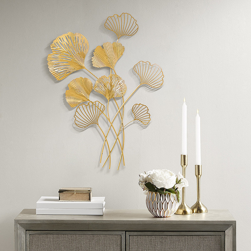 Light Luxury Gold Metal Wall Hanging Decorative Ginkgo Leaf Wall Hanging Decor For Living Room