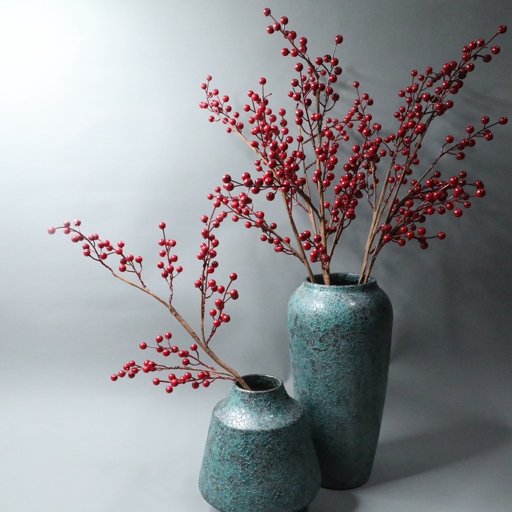 Artificial Red Berries Simulation Berries Pine Branch Holly Berry Stems For Home Christmas Decor