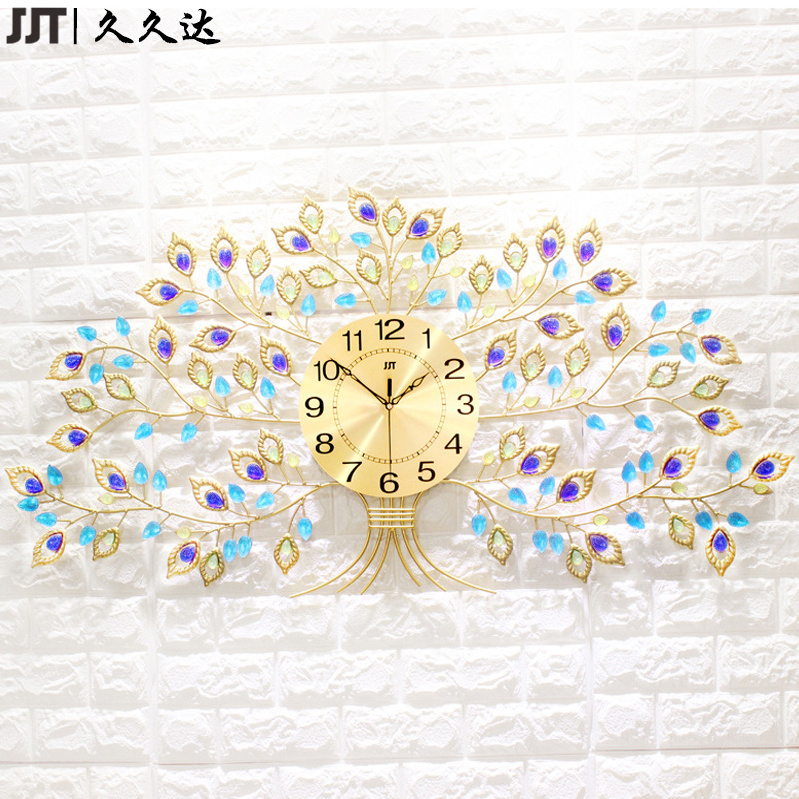 odm/odm  Large Family Tree Metal Wall Art Of Life Decor Crystal Gold Wall Clock horloge murale