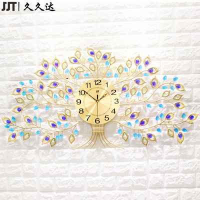 odm/odm  Large Family Tree Metal Wall Art Of Life Decor Crystal Gold Wall Clock horloge murale