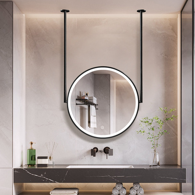 Round Hanging Mirror Bathroom Ceiling Suspended Iron Lighted Mirror Hotel Bathroom Home Decor Round Mirror