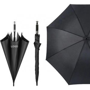 Custom Logo 52' Black Golf Umbrella 8 Ribs Universal Personal Straight Lightweight UV Protect Sports Umbrella