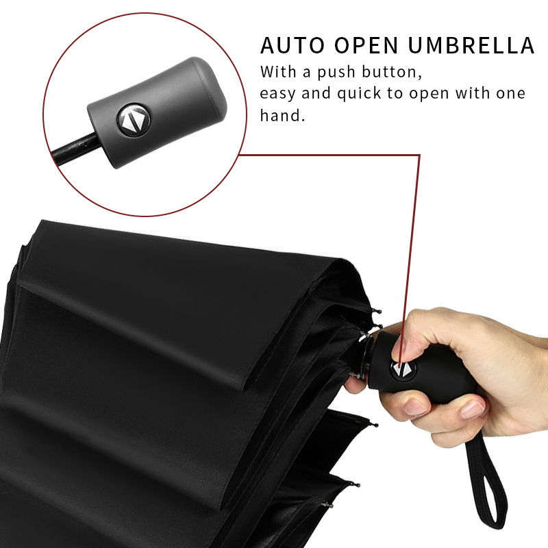 Custom Logo High quality 8 rib Luxury Umbrella Fully Automatic Open 21 Inch Portable 3 Folding Sunshade Umbrella