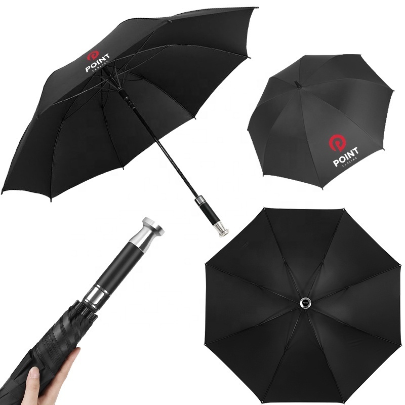 Umbrella 190T 8 Ribs Single Layer Long Leather Handle Straight Anti-UV Sun/Rain Walk Windproof Umbrella