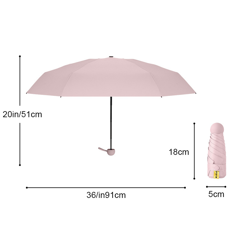 Custom Logo High Quality Small Capsule Mini Pocket Women Umbrella 6 Ribs Folding Umbrella Manual Portable