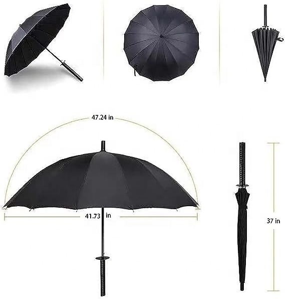 Custom Logo Black 8 Ribs Samurai Sword Promotional 21 inch Japanese Straight Samurai Umbrella