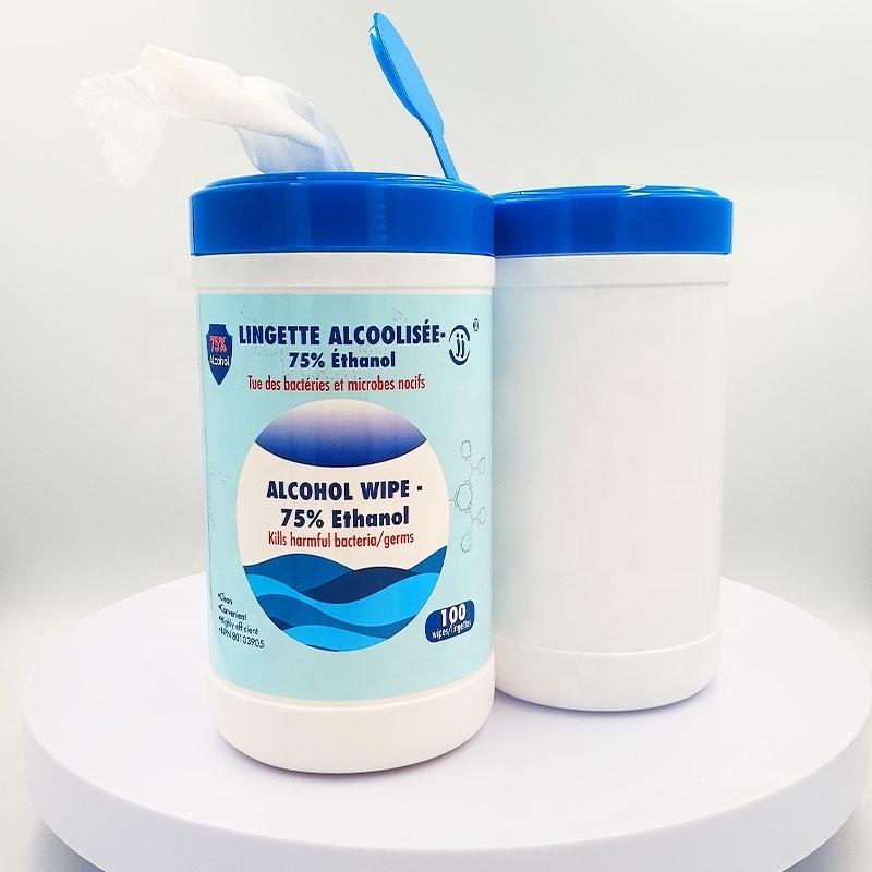 Easy Customization 75% Alcohol Antibacterail Sanitizer Canister 100pcs Alcohol Wipes Tub for Cleaning Wet Wipes