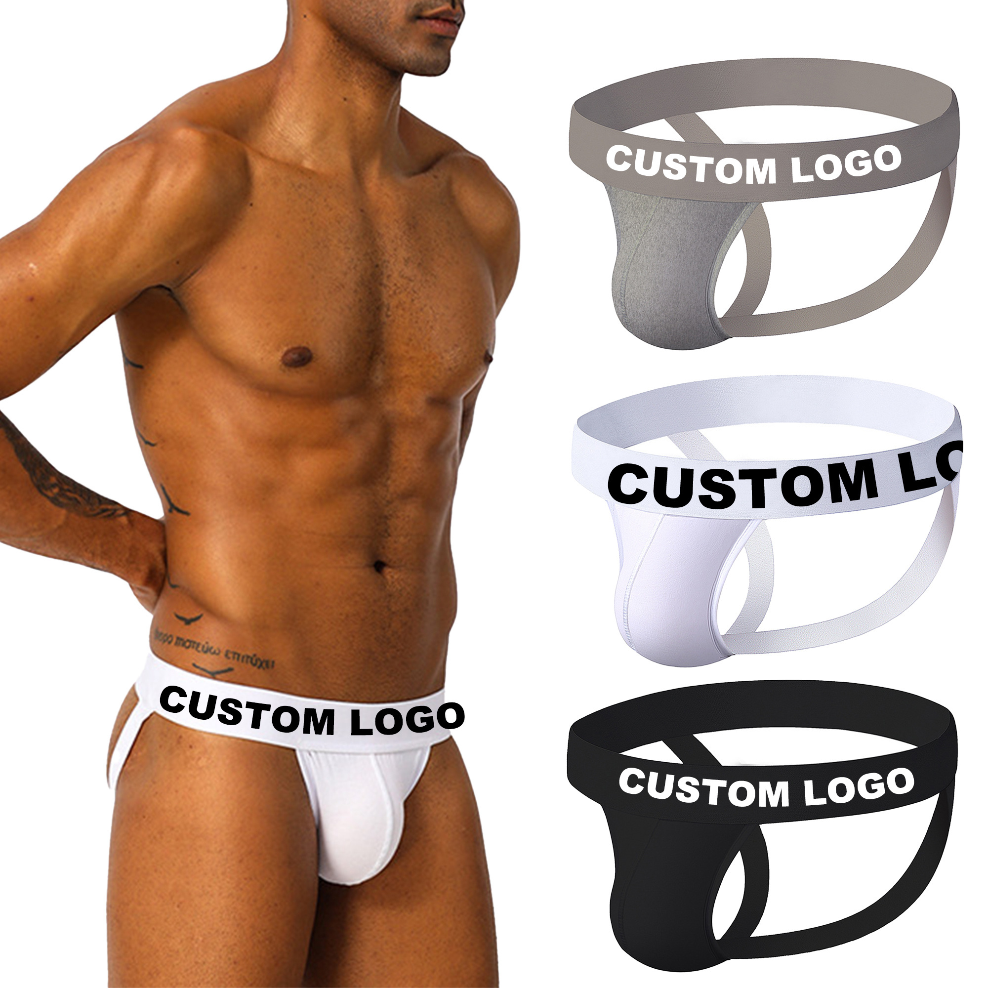 Hot Black Wholesale Custom Own Logo Jockstraps G-string Thong Big Pump Homme Boxer Brief Short Men Jockstrap Underwear Low-rise