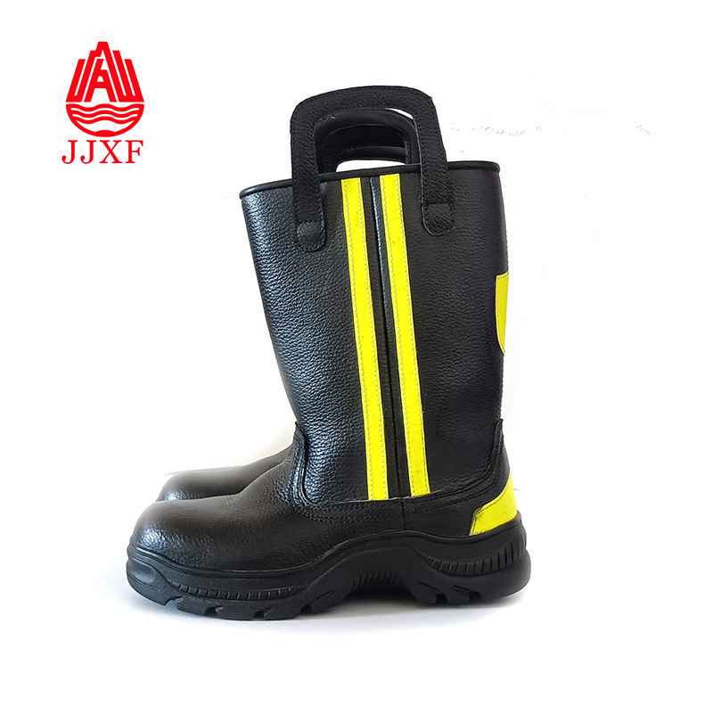 New high quality fire safety rescue leather boots with steel cap and toe