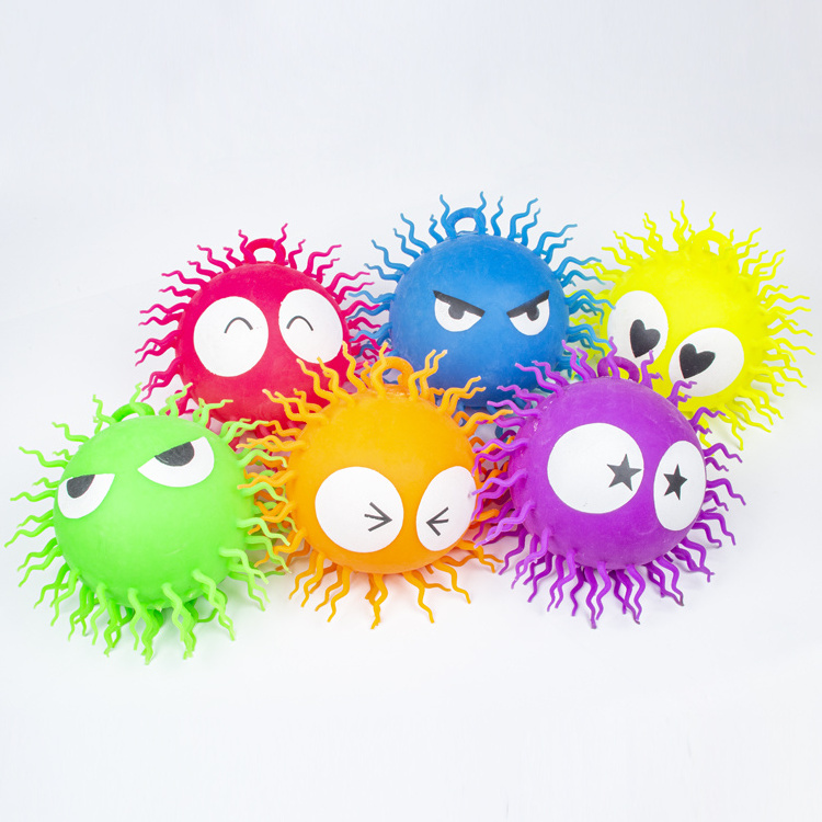 Wholesale  Eco Friendly squishy Light Up flashing TPR Puffer Ball printing different eyes