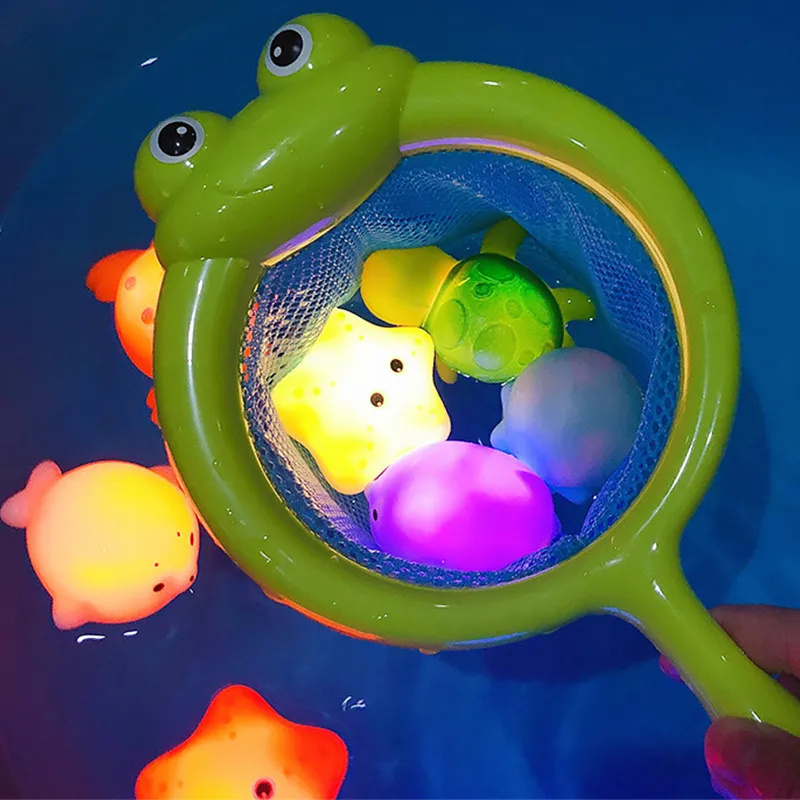 2024 Baby Cute Animals Bath Toy  LED Light Up Toys Soft Rubber Float Induction Luminous Bathing toys For Toddlers