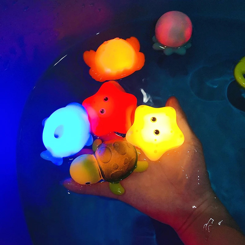 2024 Baby Cute Animals Bath Toy  LED Light Up Toys Soft Rubber Float Induction Luminous Bathing toys For Toddlers