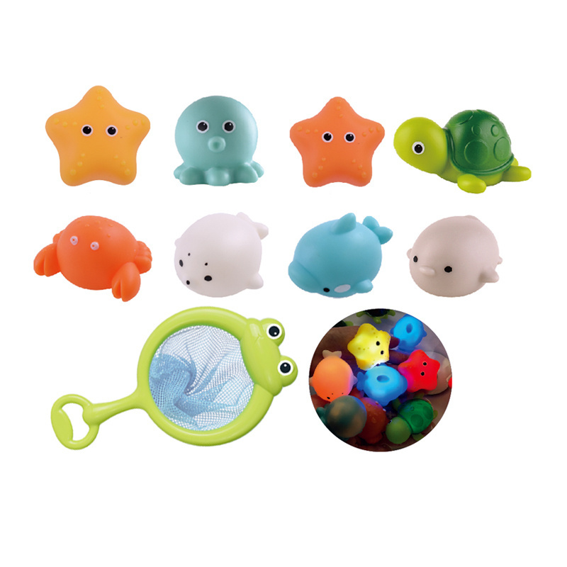 2024 Baby Cute Animals Bath Toy  LED Light Up Toys Soft Rubber Float Induction Luminous Bathing toys For Toddlers