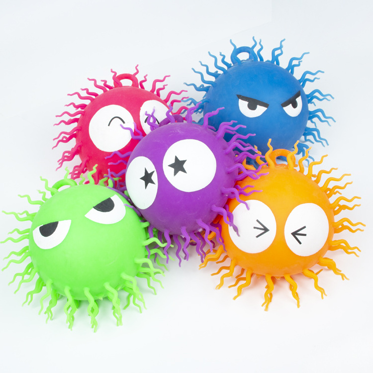 Wholesale  Eco Friendly squishy Light Up flashing TPR Puffer Ball printing different eyes