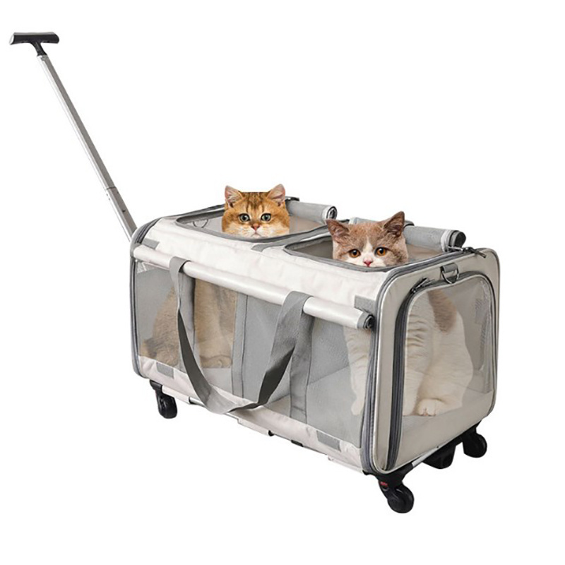 pet cat with wheels airline approved Rolling Double Compartment Pet with Detachable Wheels for Cat/Dog