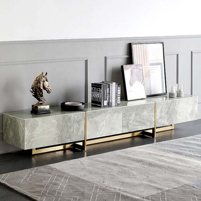 modern luxury grey gold tv stand and coffee table set  living room stone furniture latest design metal wood tv cabinet DSG003-2