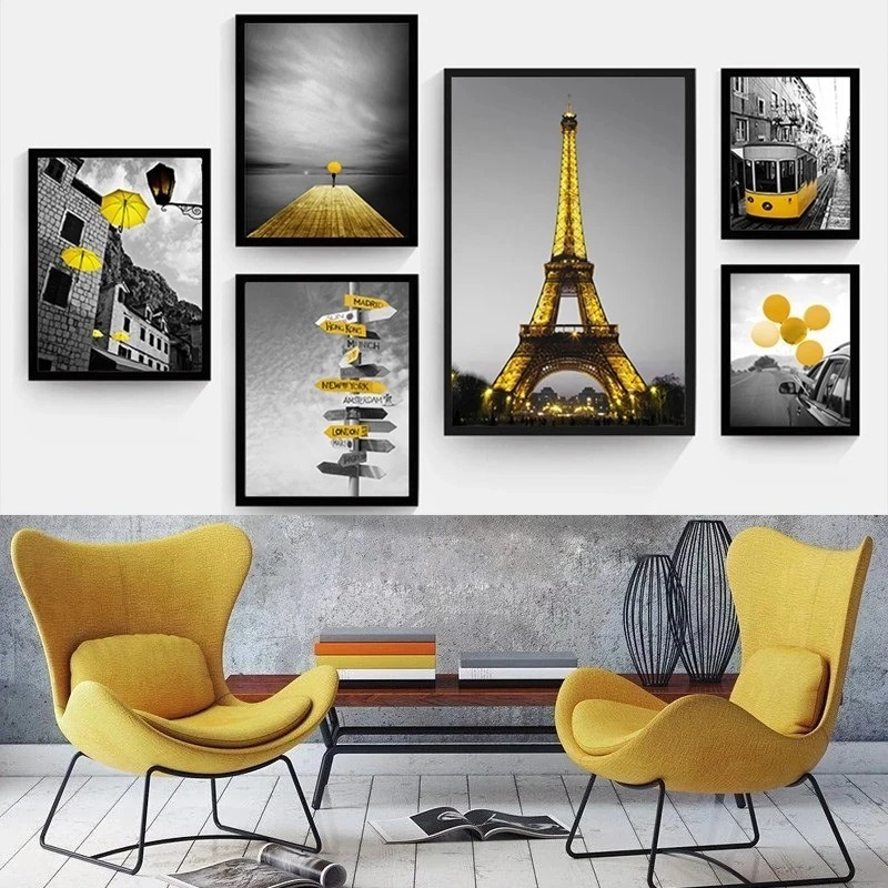 European Landscape Canvas Wall Art Nordic Style Yellow Scenery Poster Home Decor for Living Room Photography Poster