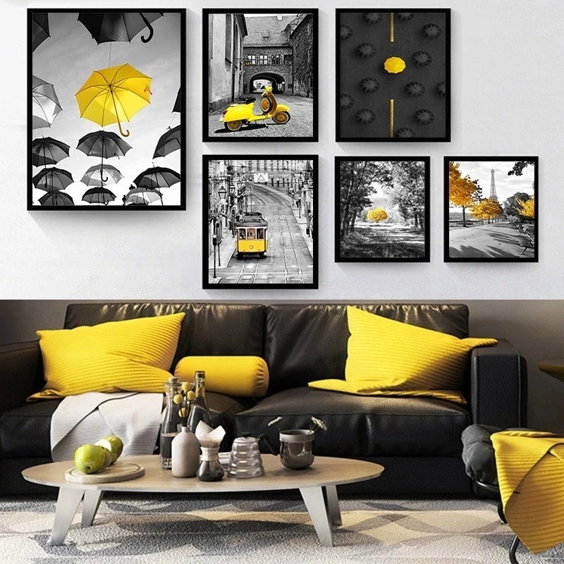 European Landscape Canvas Wall Art Nordic Style Yellow Scenery Poster Home Decor for Living Room Photography Poster