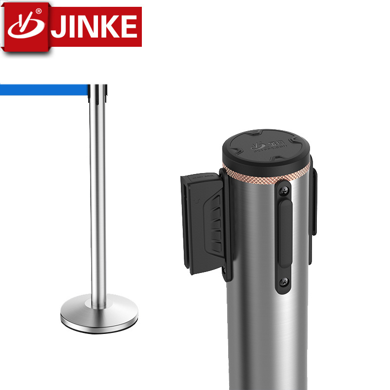 Airport Queue Line Stanchion Barrier Stand, Stainless Steel Barricades with Retractable Belt