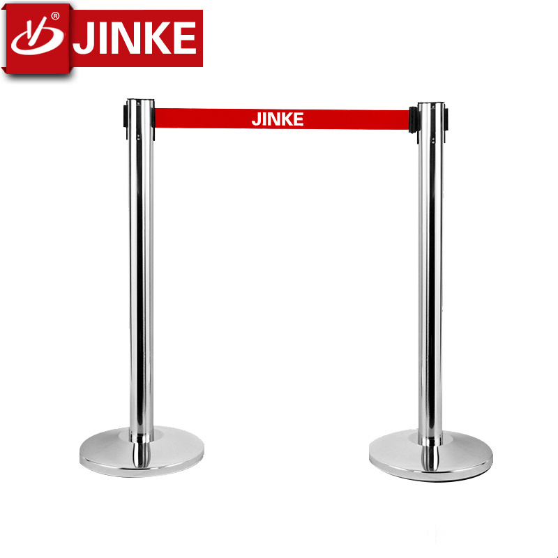 Heavy Duty Airport Steel Tensile Barriers Crowd Control Stanchion Post Queue Pole With Retracting Belt Bollards