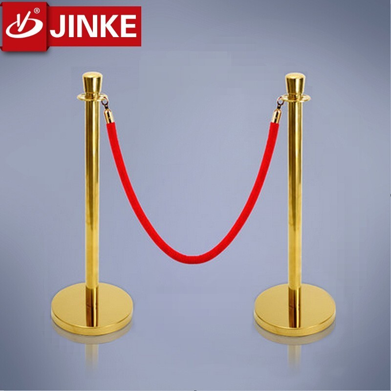 Crown Top Head Gold Stainless Steel Queue Post Stand with Red Velvet Cords Queuing Event Barrier