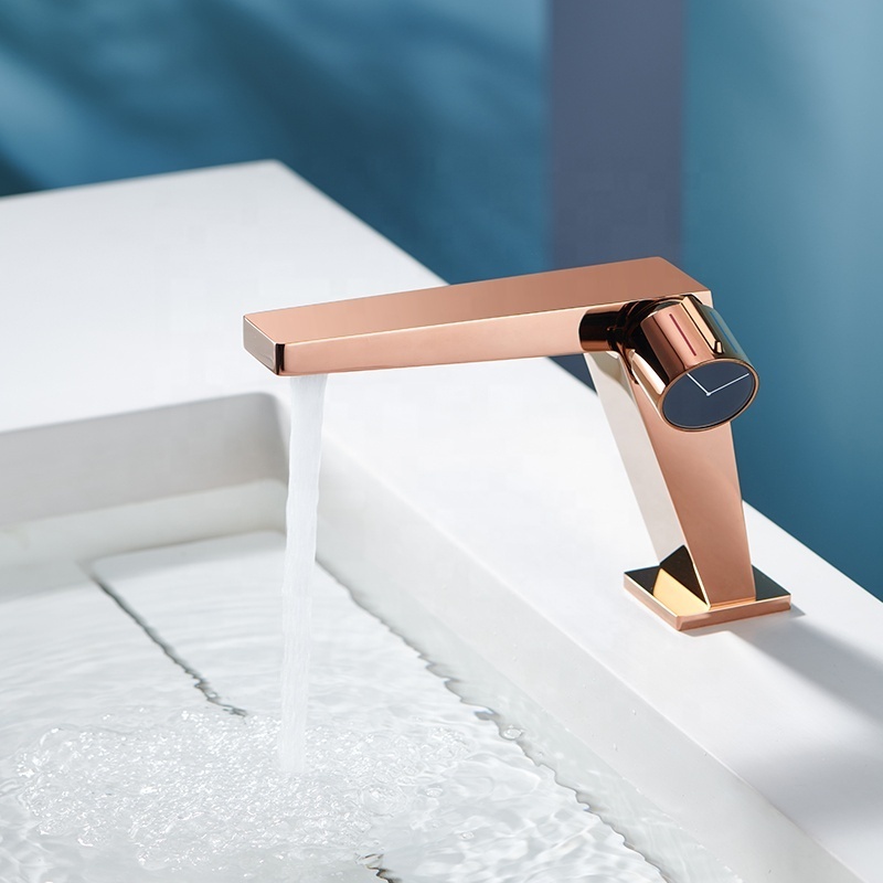 Luxury bathroom basin faucets rose gold hot cold water basin mixer faucet tap copper one hole bathroom sink faucet