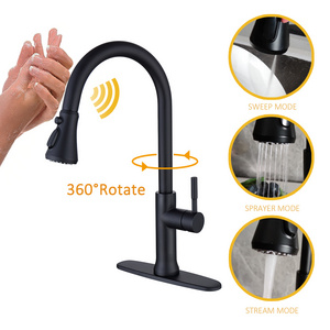 Pull out 304 stainless steel kitchen sink mixer faucet black smart touch sensor 3 way deck mounted single lever kitchen faucet