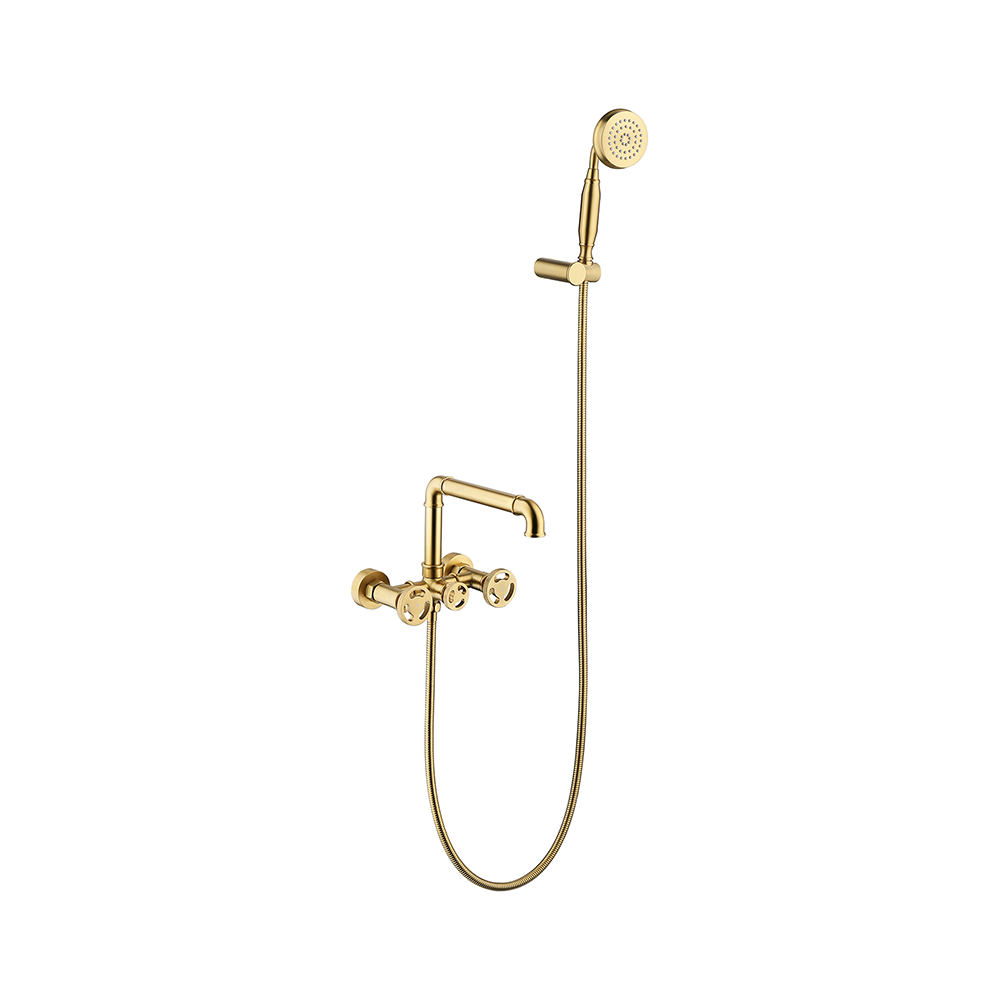 Luxury brushed gold bath faucet brass 3 handles bath shower faucets wall mounted bathroom bath tub faucet