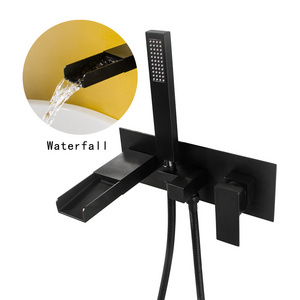 Modern design black brass wall mounted bathroom single handle waterfall mixer tap  bathtub shower faucet