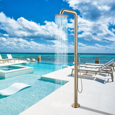 Brushed gold 304 stainless steel outdoor shower column set freestanding garden swimming  pool rain outdoor shower