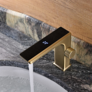 Smart deck mounted hot cold water mixer tap brass brushed gold electric bathroom basin faucet with digital temperature display