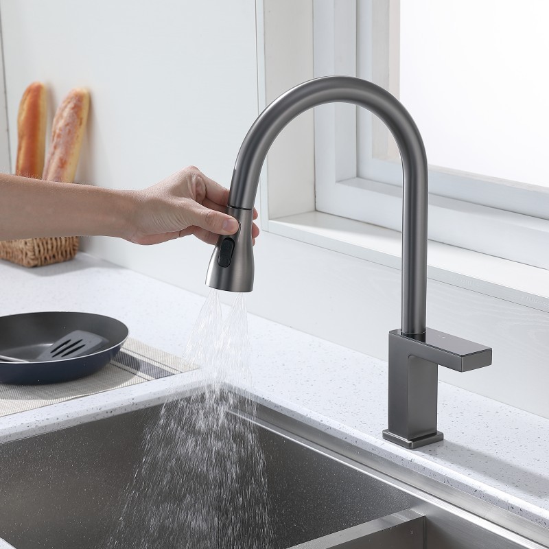 Touchless automatic sensor smart sink water tap mixer modern digital electric touch gun grey 3 way pull out down kitchen faucet