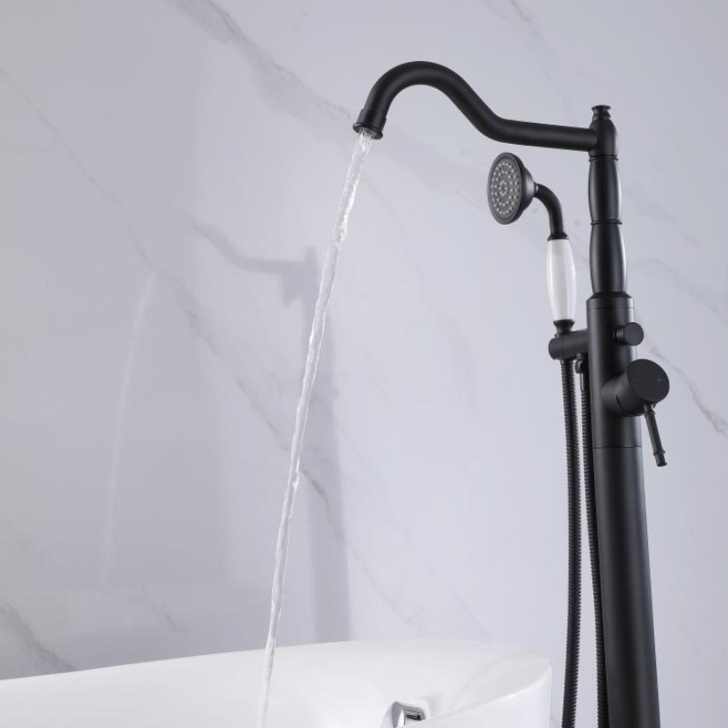 Freestanding floor mounted electric bathub faucet set bathroom matte black tub filter mixer tap with rainfall hand held shower