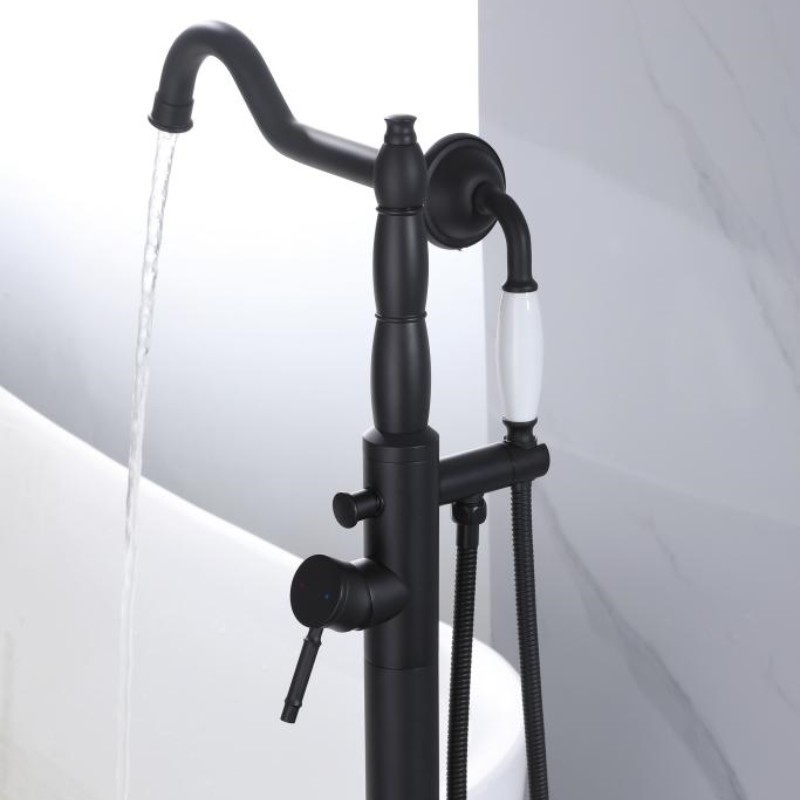 Freestanding floor mounted electric bathub faucet set bathroom matte black tub filter mixer tap with rainfall hand held shower