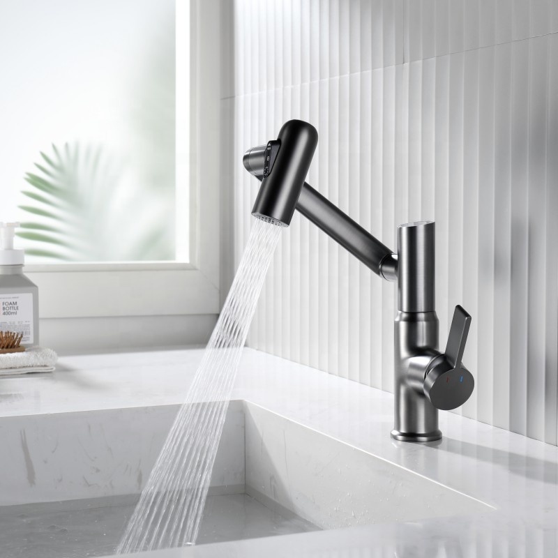 1080 rotating splash filter robotic arm faucet 360 degree swivel extendable 3 way multifunctional digital display faucet