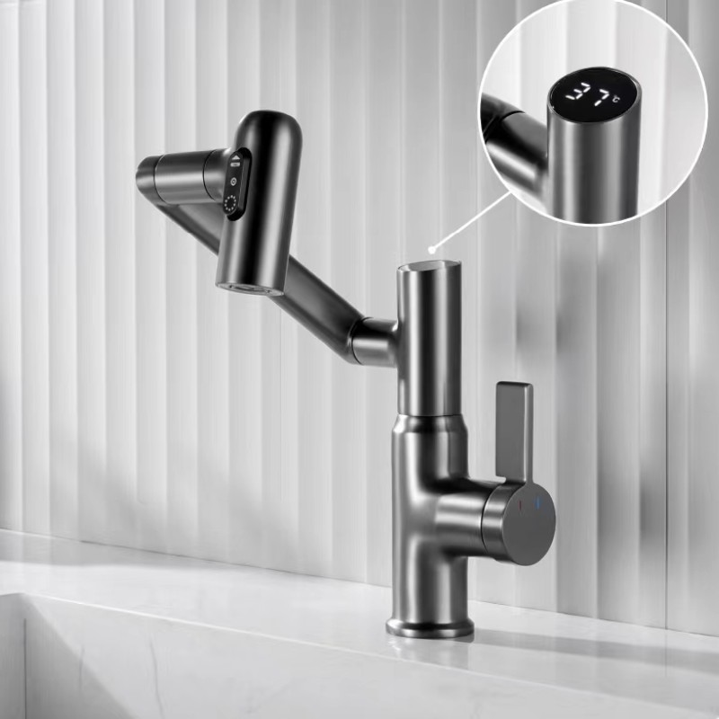 1080 rotating splash filter robotic arm faucet 360 degree swivel extendable 3 way multifunctional digital display faucet