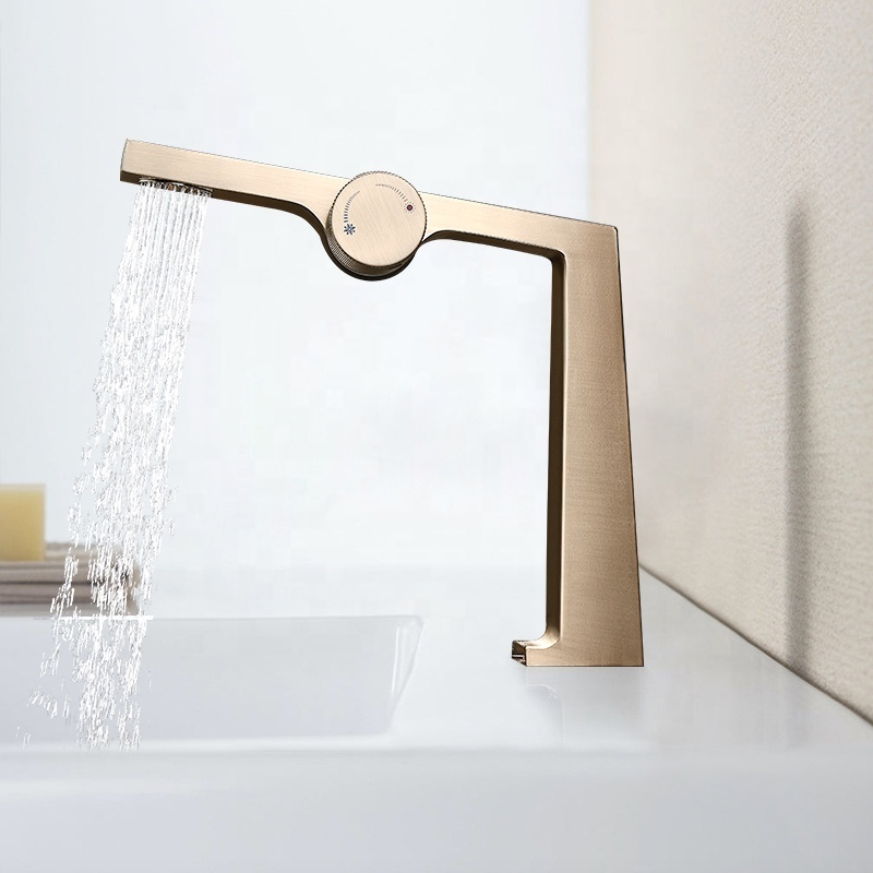 Luxury brushed gold faucets mixers taps brass deck mounted single hole wash basin faucet bathroom sinks faucet