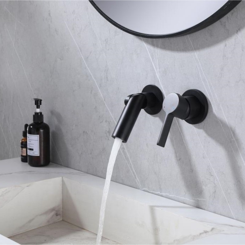 Modern concealed wash basin faucet brass matte black faucets mixers taps dual holes concealed bathroom sink faucet