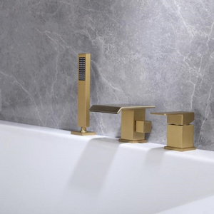 Modern brushed gold bath tub faucet brass 3 holes hot cold water bathtub shower faucet set waterfall bathroom tub faucet