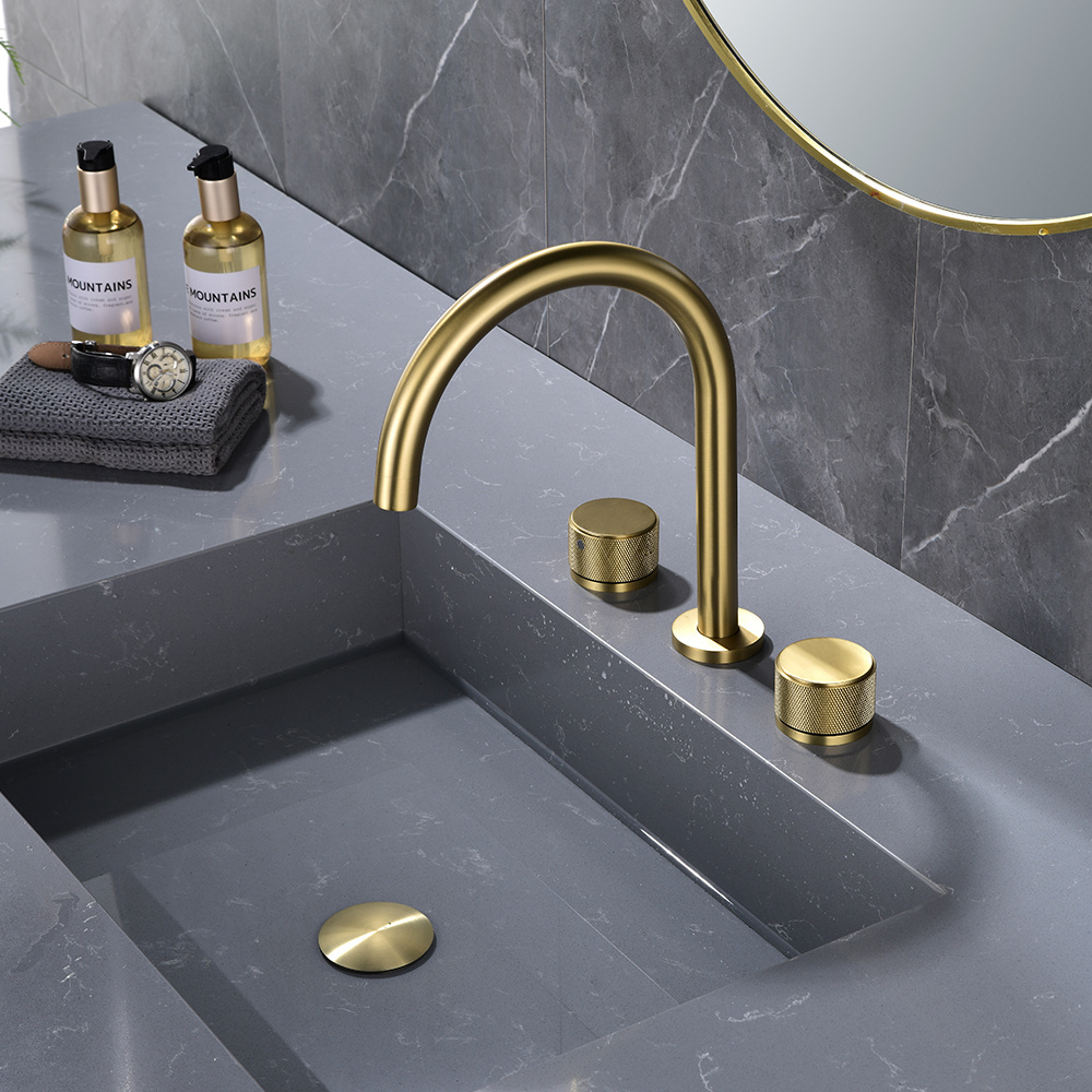 Luxury split faucet bathroom tap hot cold water brushed gold splash proof brass bathroom sink faucet basin mixer