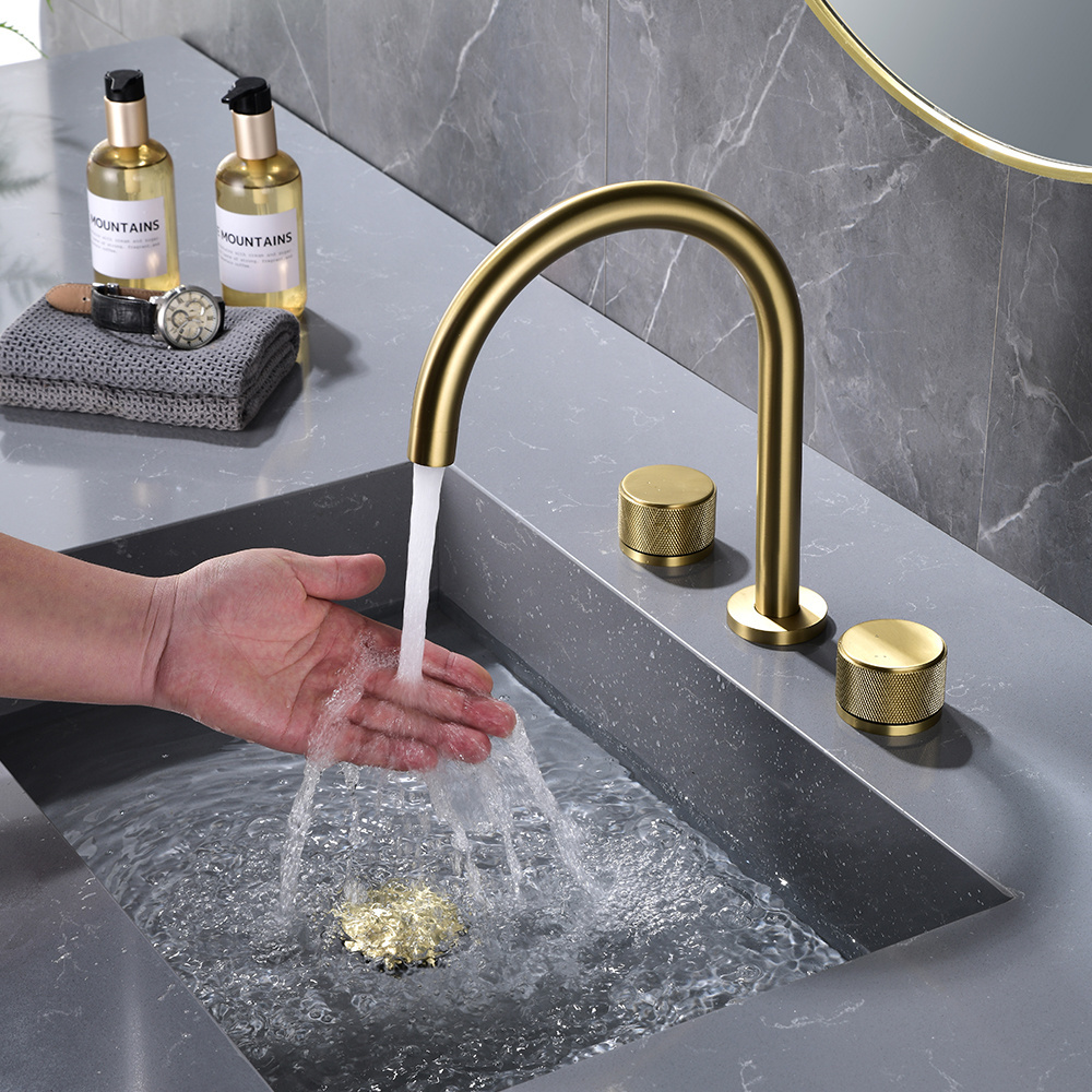 Luxury split faucet bathroom tap hot cold water brushed gold splash proof brass bathroom sink faucet basin mixer