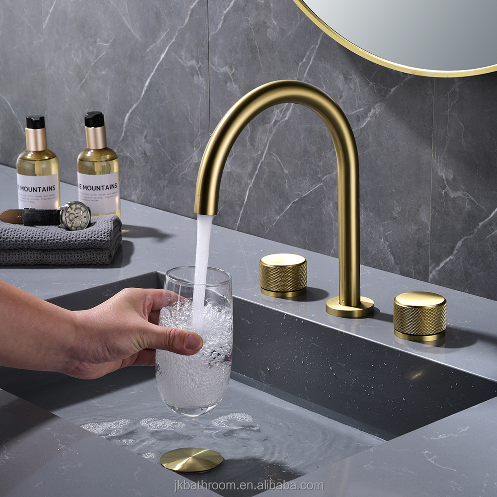 Luxury split faucet bathroom tap hot cold water brushed gold splash proof brass bathroom sink faucet basin mixer