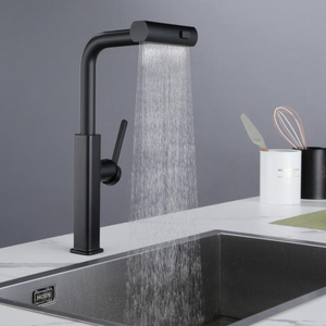 Modern black kitchen taps brass hot cold water tap rotabale waterfall kitchen sink faucet single hole pull out kitchen faucet