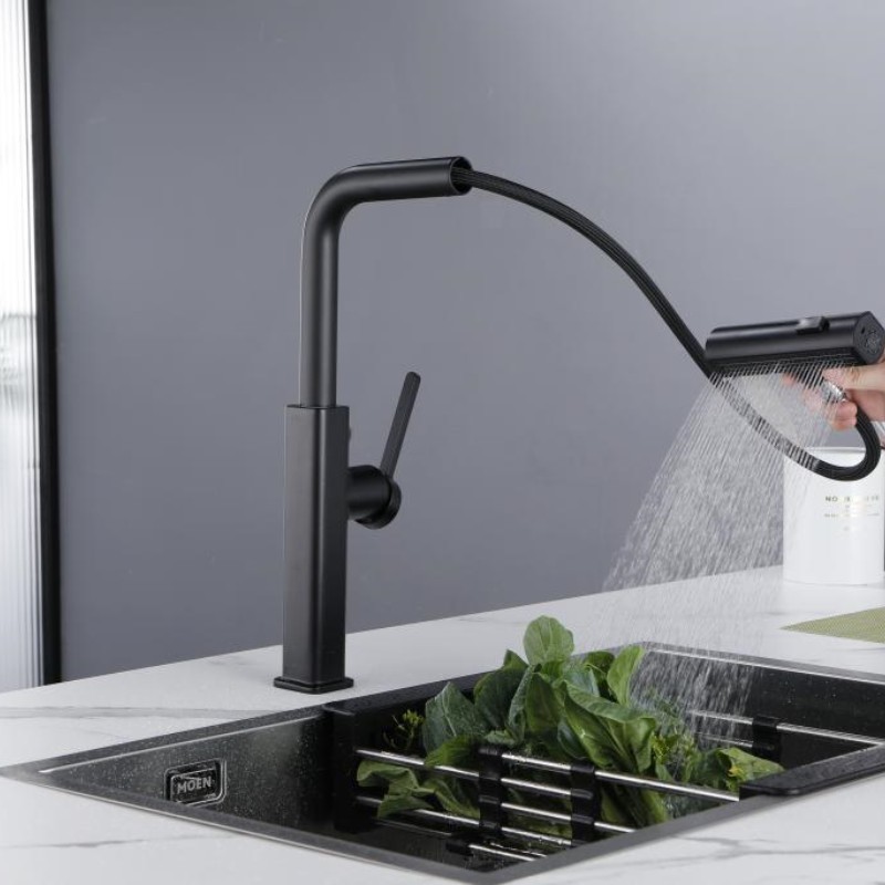 Modern black kitchen taps brass hot cold water tap rotabale waterfall kitchen sink faucet single hole pull out kitchen faucet