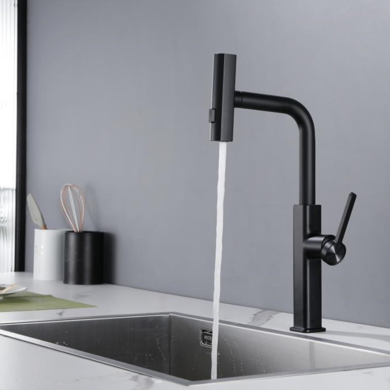 Modern black kitchen taps brass hot cold water tap rotabale waterfall kitchen sink faucet single hole pull out kitchen faucet